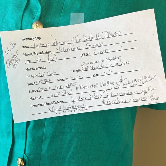 Vintage Valentino Women's SZ44 GREEN Flax button up blouse 90s Costumer Designer - Picture 2 of 9